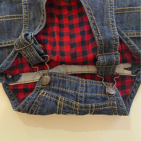 OshKosh  Baby Buffalo Plaid-Lined Overalls 12M - Picture 3 of 6